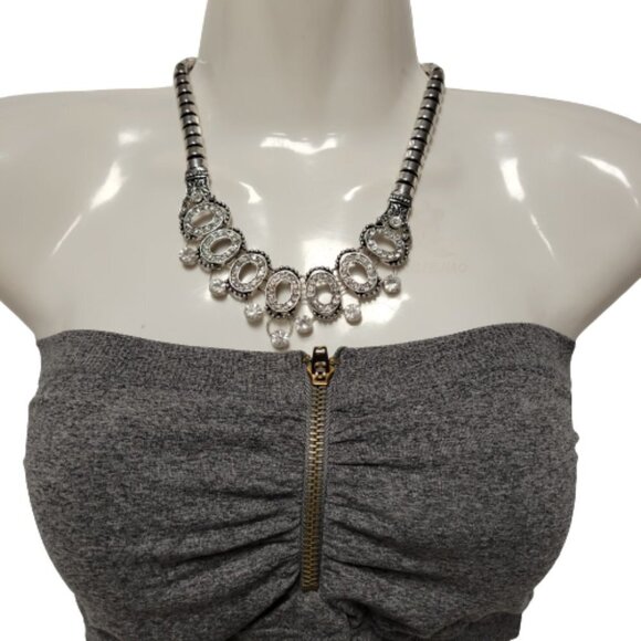 GREY Padded Tube Top Zippered Bandeau One Size - New - Picture 4 of 7